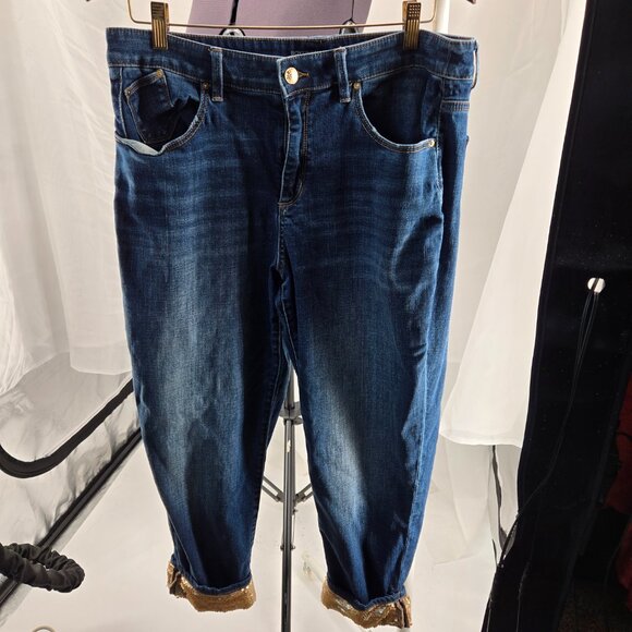 630-30 Chico’s Sequin Ankle Boyfriend Jeans Women’s Chico Size 2R (12/14) - Picture 1 of 9